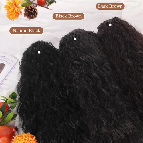 Vista 6 de BARSDAR Extensión de cola de caballo rizada ondulada con cordón negro marrón – 22 pulgadas de extensión de cabello sintético con peine de clip