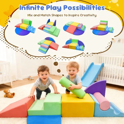 Vista 5 de Teckid Juguetes de escalada para niños pequeños, juego de 8 piezas de bloques de espuma suave para interiores, gateo seguro, escalada