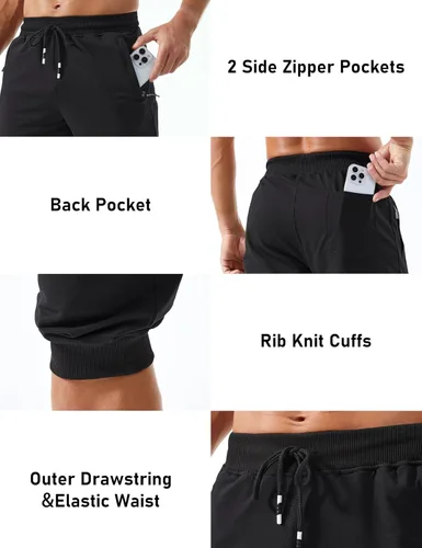 Vista 4 de MAGCOMSEN Pantalones capri de 34 para hombre con bolsillos con cremallera, ajustados, para entrenamiento, correr, entrenamiento, pantalones capri