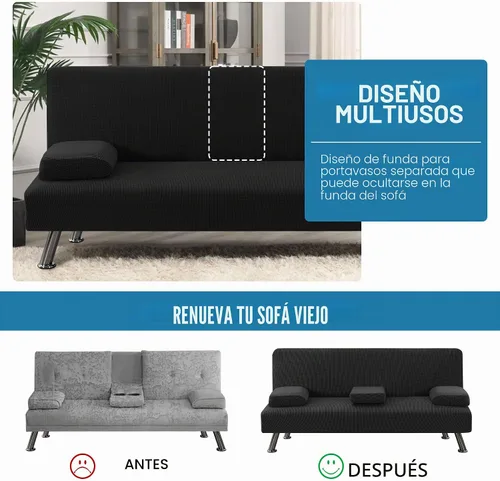 Vista 5 de H.VERSAILTEX 4 Piezas Fundas Elásticas para Futón Funda para Sofá Cama con Fundas para Reposabrazos Removibles y Portavasos Protector de Muebles