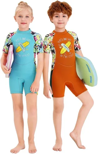 Vista 5 de Traje de neopreno térmico para niños, traje de baño corto de 2.5 mm para niñas y niños, juvenil, adolescente, niño pequeño, traje de baño de una