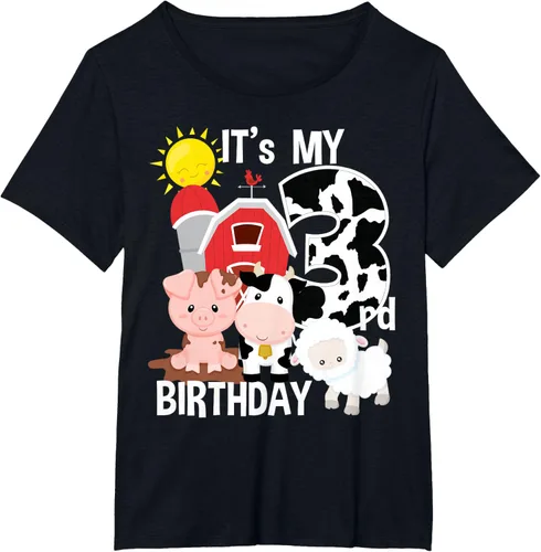 Vista 26 de Camiseta con diseño de animales de granja con texto en inglés "It's My 3rd Birthday" Negro