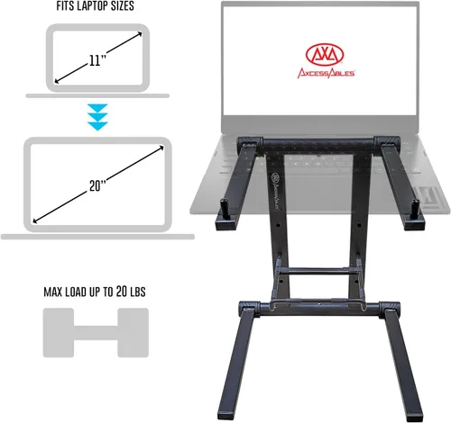 Vista 3 de AXA AXCESSABLES Soporte para portátil DJ con bolsa de viaje Soporte portátil plegable de aluminio para portátiles de hasta 15 pulgadas y 20 libras