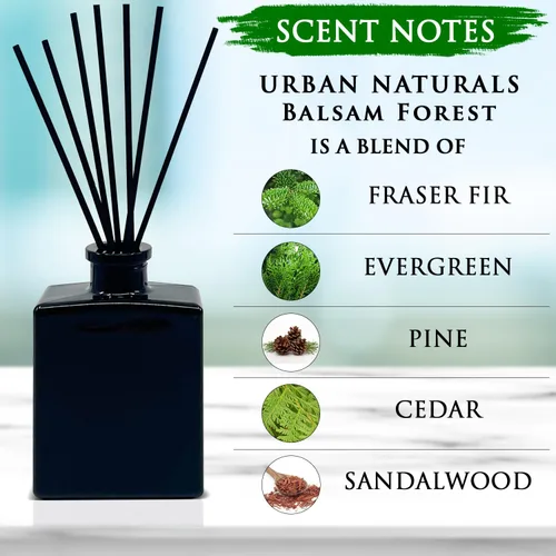 Vista 3 de Urban Naturals Balsam Forest - Juego de aceites difusores de varillas – Abeto Fraser, hoja perenne, pino, cedro leñoso y sándalo – Botella de vidrio