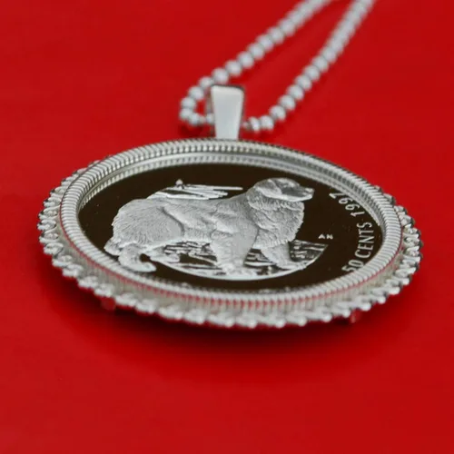 Vista 4 de 1997 Canada Discovering Nature 50 Cents Proof-like BU Uncirculated Sterling Silver Coin Solid 925 Sterling Silver Necklace NEW - Newfoundland Dog