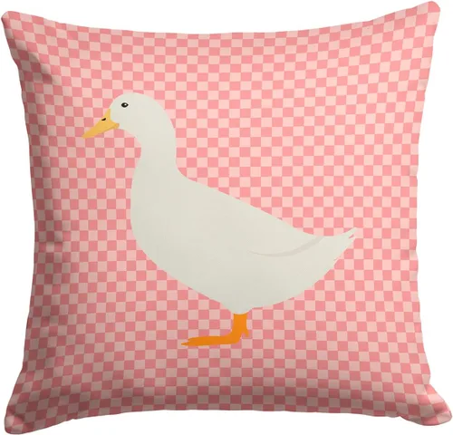 Vista 305 de Caroline's Treasures BB8163PW1414 Beltsville - Almohada decorativa de tela a cuadros pequeños, color blanco, pavo y gallina azul, lavable a máquina