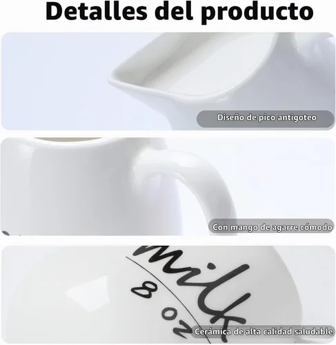 Vista 3 de Jarra de crema con asa, recipiente de cerámica para leche, café, salsa, apto para microondas, blanco (12 onzas, juego/1)