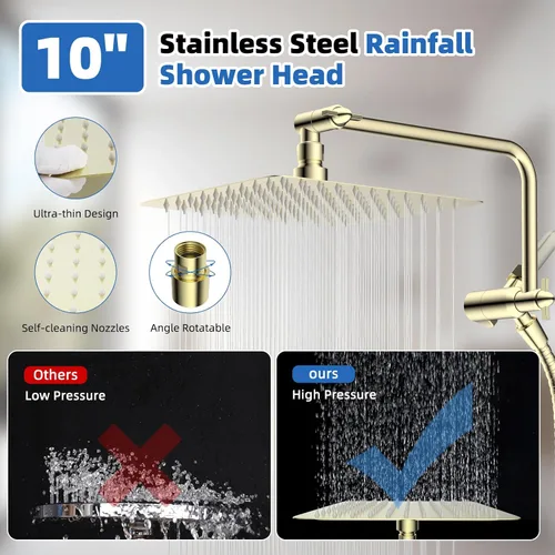 Vista 4 de Cabezal de ducha de lluvia de metal de 10 pulgadas con 10 modos de mano