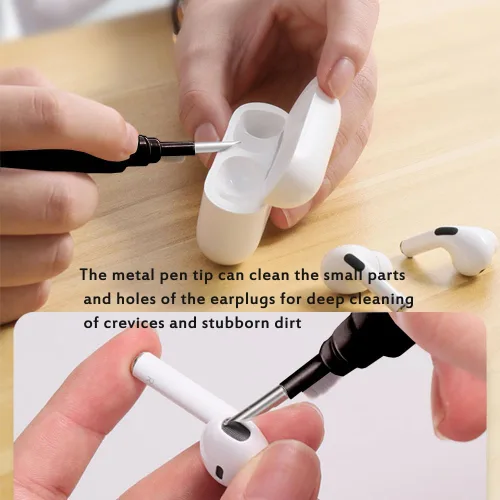 Vista 3 de Kit limpiador para auriculares, kit de limpieza para Airpods Pro 1 2 3, herramienta de limpieza multifunción con cepillo, esponja de vellón
