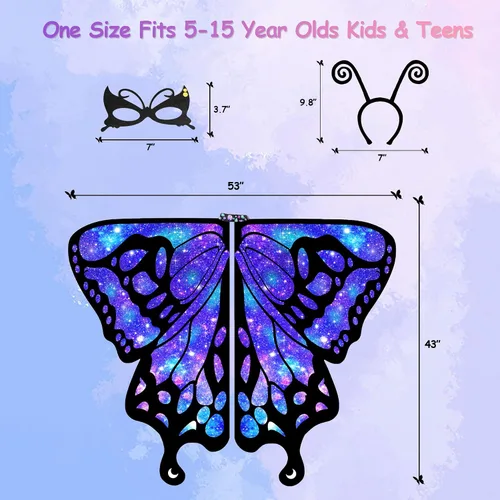Vista 5 de Tibeha Halloween Butterfly Costume for Adult - Double-Sided Printing Wings Women Kids Girls Cape