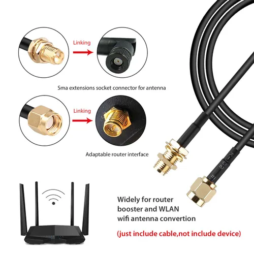 Vista 6 de traderplus Paquete de 3 cables de extensión RP-SMA macho a hembra de 10 pies Router WiFi Extensor de antena