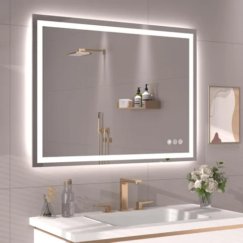 Vista 20 de Snowdool - Espejo de baño LED, de 24 x 36 pulgadas, con luz delantera y trasera, antiempañamiento, espejo de tocador de baño para pared, con función