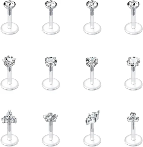 Vista 6 de VCMART - Aretes transparentes para deportes, trabajo, cirugía, juego, conjunto mixto, retenedor de piercing de plástico transparente, retenedor
