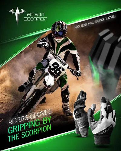 Vista 7 de Guantes POISON SCORPION para motocicleta, guantes táctiles con dedos completos para hombres y mujeres, antideslizantes, transpirables, negro, XL