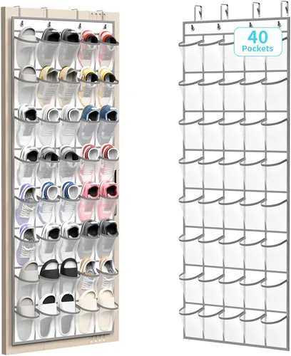 Vista 9 de SAVERHO Organizador de zapatos con 35 bolsillos sobre la puerta, organizador de zapatos colgante para puerta con 35 bolsillos de malla, bolsa