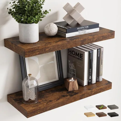 Vista 21 de 16 Inch Floating Shelves for Wall 2 Pack, 8"D Wood Grain Bathroom Shelves Acabado negro