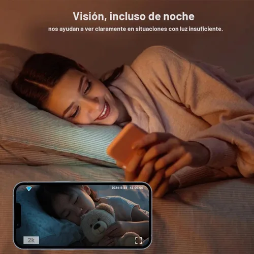 Vista 4 de EVERSECU Mini cámara de seguridad con cable para interiores 2K para el hogar, visión nocturna, cámara para mascotas con aplicación de teléfono
