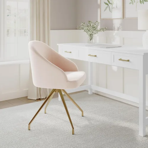 Vista 2 de Martha Stewart Sora Silla de Trabajo Giratoria Fija con Brazos Inclinados para Oficina en Casa en Tela Conch Shell con Marco de Latón Pulido