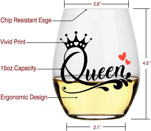 Vista 2 de Perfectinsoy Divertida copa de vino de reina, regalo único de reina para hermanas, mujeres, novia, ella, esposa, amiga, despedida de soltera