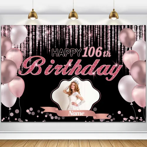 Vista 22 de Cartel de decoración de feliz cumpleaños número 100 de oro rosa, tamaño grande, personalización con nombre y foto compatible