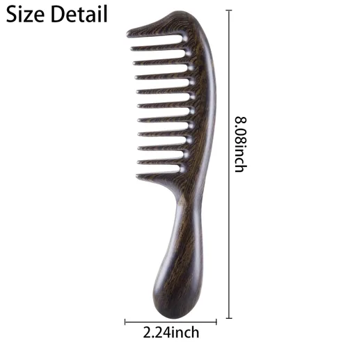 Vista 2 de Louise Maelys - Peine de dientes anchos de sándalo negro para cabello rizado Black Sandalwood Wide Tooth Comb For Detangling Curly, Thick Or Wavy