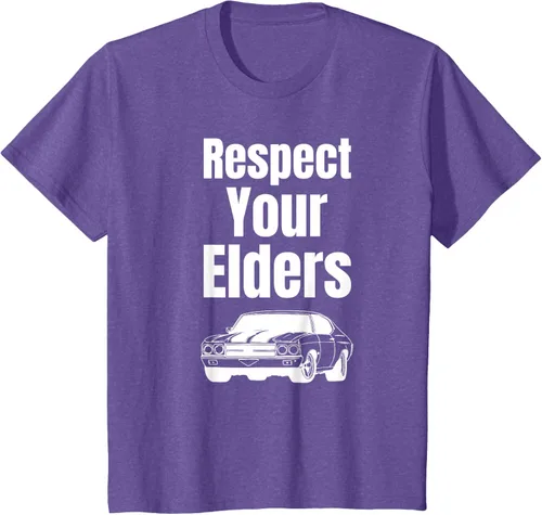 Vista 36 de Divertido regalo de auto para chicos – Respect Your Elders Classic Muscle Car Camiseta, Negro, S