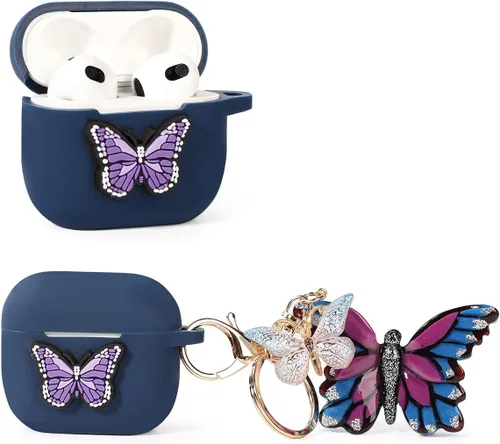 Vista 10 de Funda para AirPods de tercera generación con mosquetón de cordón para muñeca, bonita funda protectora de silicona a prueba de golpes con múltiples