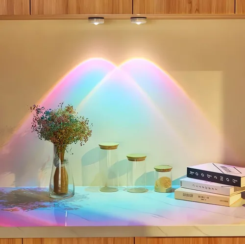 Vista 5 de Luz de puesta de sol, lámpara de puesta de sol visual romántica, luz de proyector, funciona con pilas, 2 niveles de brillo y luces LED Sun