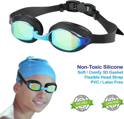Vista 3 de Gafas de natación para niños de 3 a 14 años, paquete de 2 gafas de natación para niños/niños/niñas con estuche