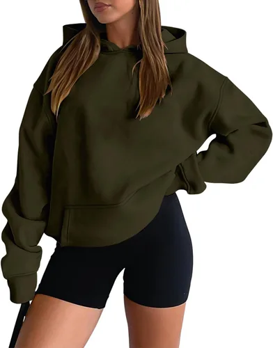 Vista 49 de onlypuff Sudadera casual con capucha para mujer, de manga larga, con bolsillo de canguro, hombro caído
