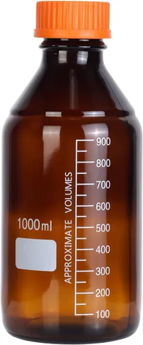 Vista 9 de 10 piezas de vidrio de borosilicato ámbar 8.5 fl oz graduado redondo laboratorio reactivo medios/botella de almacenamiento con tapa de rosca naranja