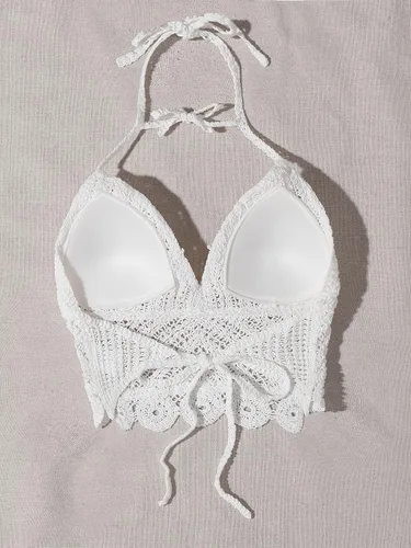 Vista 2 de WDIRARA Traje de baño sin mangas con cuello halter y lazo para mujer