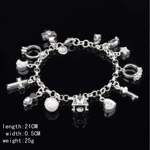 Vista 3 de Aeora Pulsera de plata S925 de trece piezas colgantes para mujer, pulseras de regalo y brazaletes de joyería, Plata