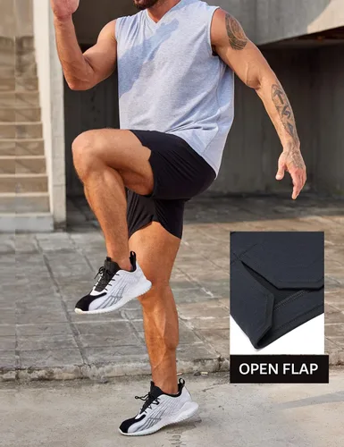 Vista 2 de COOFANDY Pantalones cortos de entrenamiento para hombre, pantalones cortos de entrenamiento atlético, pantalones cortos ajustados para levantamiento