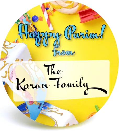 Vista 7 de Pegatinas Purim - Personalizadas para Shalach Manos, Elige tamaño, calidad y plantillas o sube las tuyas. Hechas en los Estados Unidos
