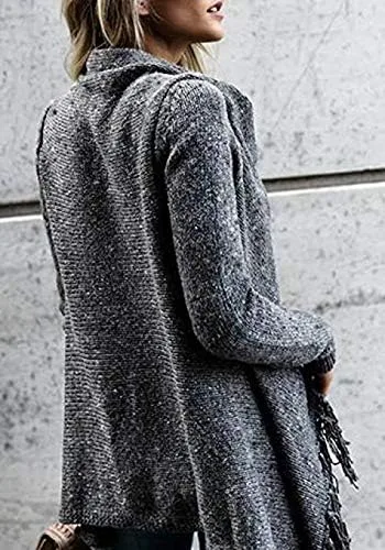 Vista 5 de CEASIKERY Women's Tassel Hem Sweater Long Cardigan Knitwer Pullover Poncho Coat