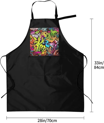 Vista 5 de Graffiti Drawing Aprons for Women with 2 Pockets, Kitchen Cooking Apron for Men, Water and Oil Resistant, Adjustable Bib Apron Extra Long Work