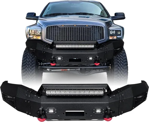 Vista 11 de Parachoques delantero compatible con Dodge RAM 2500/3500 2003 2004 2005 con placa de cabrestante + 5 luces LED + anillos en D