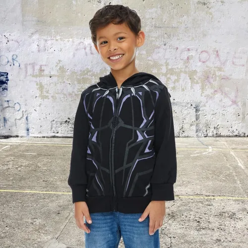 Vista 3 de Marvel Sudadera con capucha y cremallera de forro polar para cosplay de Avengers Black Panther para niños pequeños