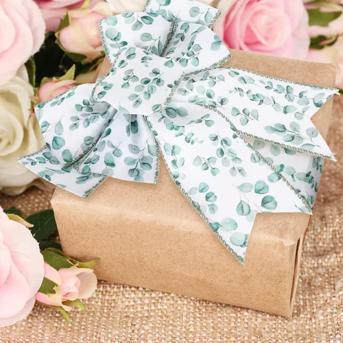 Vista 6 de AnyDesign 4 rollos de cinta de eucalipto con borde con alambre de 24 yardas, cinta decorativa de hojas verdes, cintas de tela para primavera