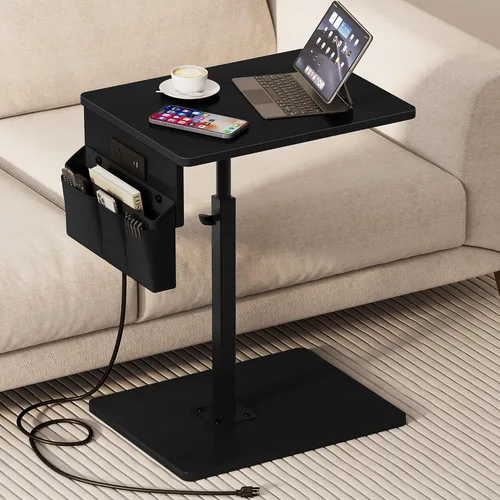 Vista 10 de Vagusicc - Mesa con bandeja para apoyabrazos de sofá, mesa giratoria de 360° con altura ajustable para TV, mesa auxiliar para espacios pequeños