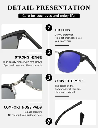 Vista 148 de AEVOGUE Gafas de sol polarizadas para mujeres y hombres semi marco retro gafas de sol AE0369