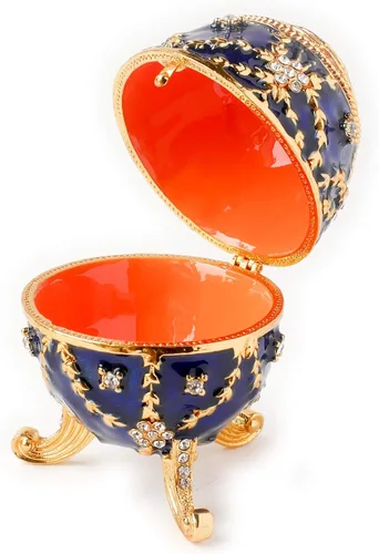 Vista 2 de Apropos Huevo Faberge de estilo vintage pintado a mano con esmalte rico y brillantes diamantes de imitación caja de joyería (azul)