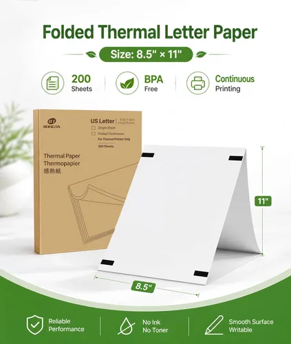 Vista 2 de Papel para impresora térmica de 8.5 x 11, papel de impresora sin tinta tamaño carta estadounidense, 200 hojas