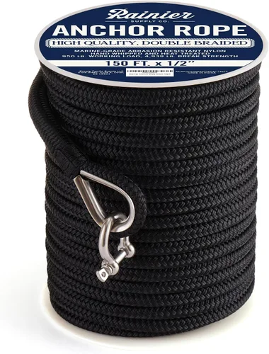 Vista 12 de RainierSupplyCo Cuerda de anclaje para barco - Línea de anclaje de cuerda marina trenzada doble - 100/150 / 200/300 pies de línea de navegación