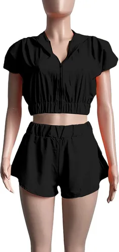 Vista 3 de LYANER Conjunto de dos piezas para mujer, sudadera con capucha y pantalones cortos