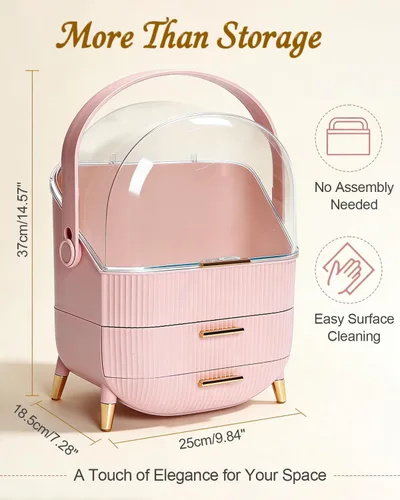 Vista 5 de Organizador de maquillaje con cajones y tapa, estuche portátil grande de almacenamiento de cosméticos para encimera de tocador, viajes, regalo