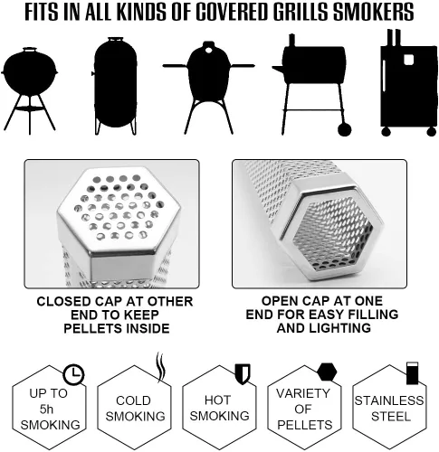 Vista 6 de BEWAVE Tubo de ahumador de pellets para todas las parrillas, carbón eléctrico a gas o ahumadores para fumadores en frío/calor, cepillo de tubo