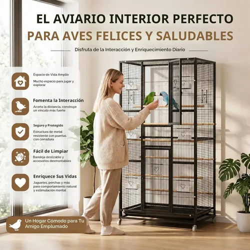 Vista 7 de Jaula de pájaros extra grande de 57.4 pulgadas para loros, jaula de vuelo Blanco
