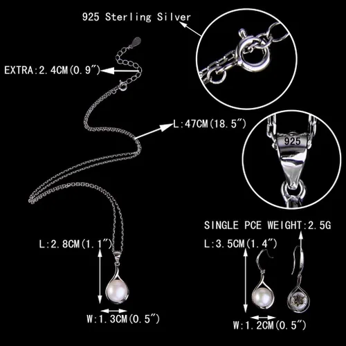 Vista 4 de EVER FAITH Woman's 925 Sterling Silver Cubic Zirconia AAA Freshwater Cultured Pearl Necklace Earrings Set Birthday Mother's Day Jewlery Gift for